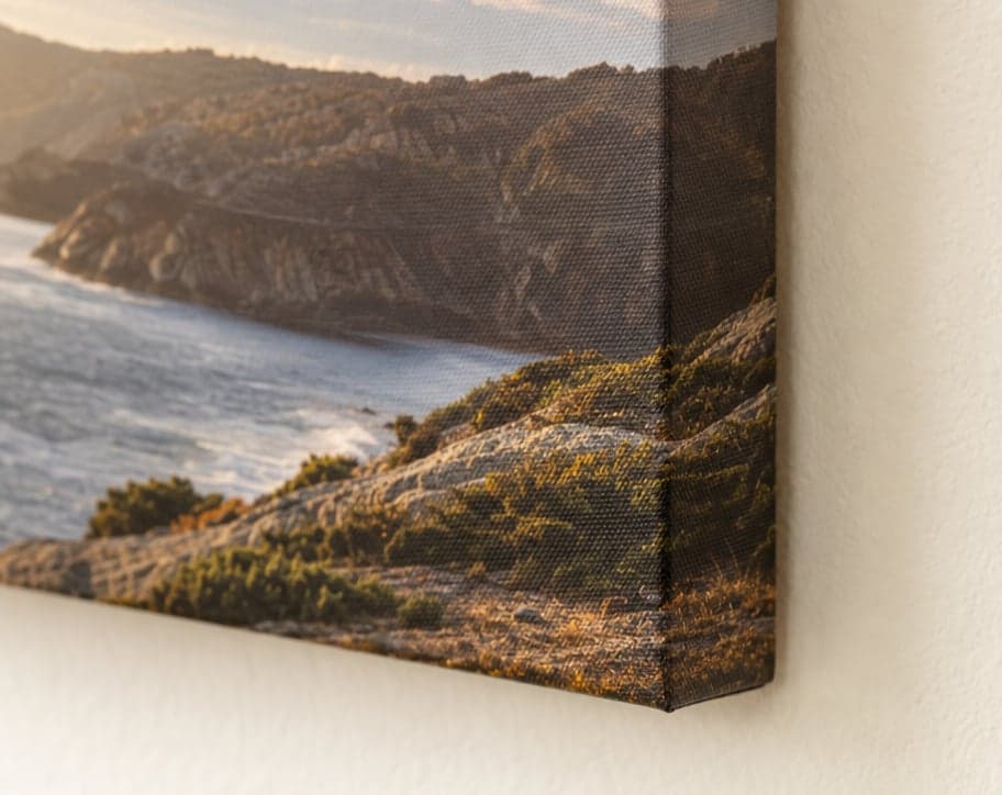 A canvas edge where the coastline continues round the side