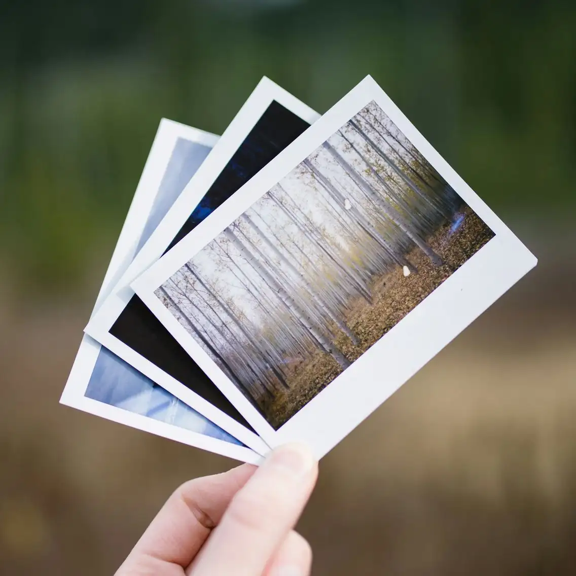 A hand holding a few photo prints